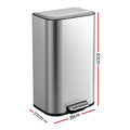 Cefito 40L Pedal Bin Trash Can Soft Close Steel Silver