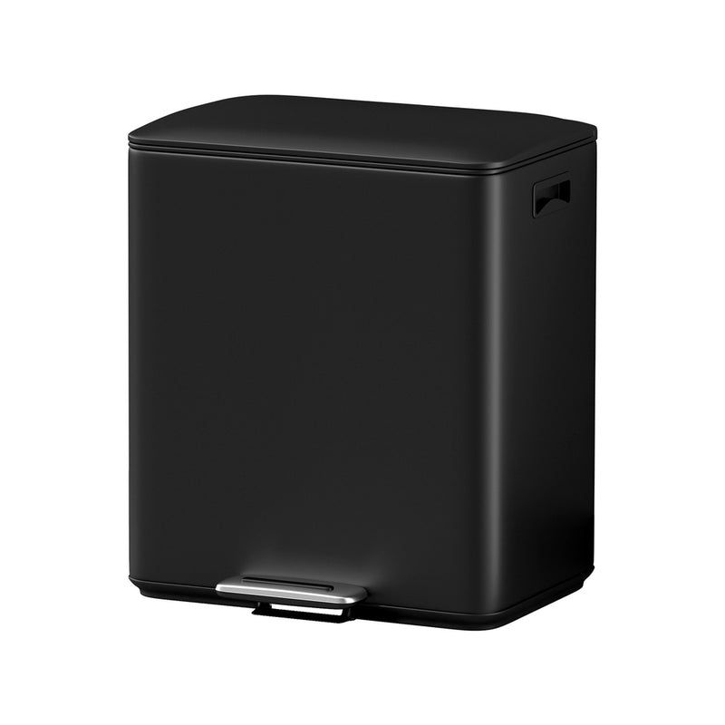 Cefito 40L Dual Compartment Pedal Bin Rubbish Recycle Black