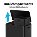Cefito 40L Dual Compartment Pedal Bin Rubbish Recycle Black