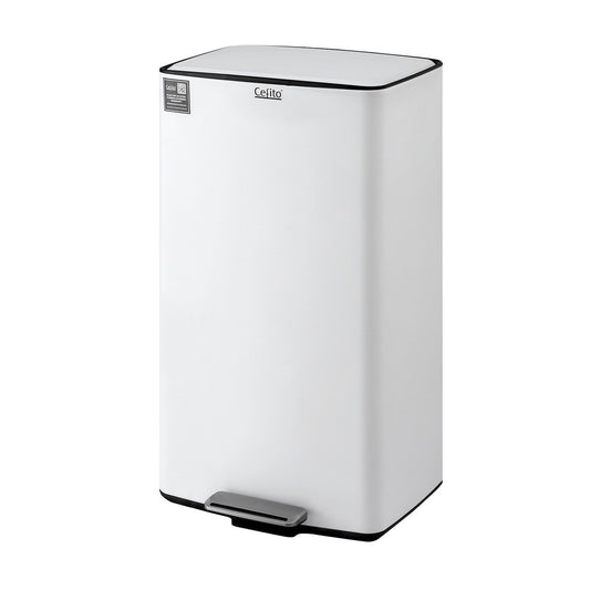 Cefito 40L Pedal Bin White Kitchen Waste Trash Can Recycle