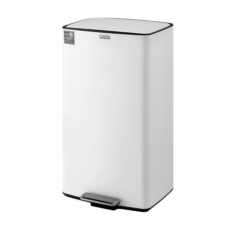 Cefito 40L Pedal Bin White Kitchen Waste Trash Can Recycle