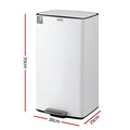 Cefito 40L Pedal Bin White Kitchen Waste Trash Can Recycle
