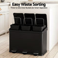 Cefito Pedal Bins Rubbish Bin Triple Compartments Waste Recycle Dustbins 45L