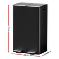 Cefito Pedal Bins Rubbish Bin Dual Compartment Waste Recycle Dustbins 60L Black