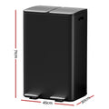 Cefito 60L Dual Compartment Pedal Bin Recycle Black