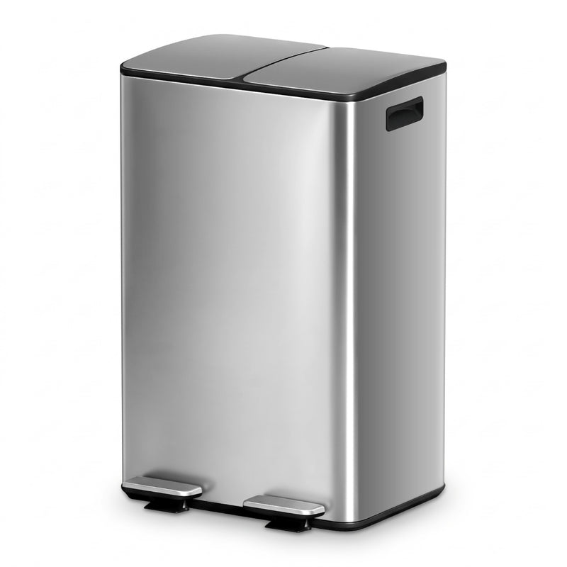 Cefito 60L Dual Compartment Pedal Bin Waste Recycle Silver