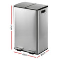 Cefito 60L Dual Compartment Pedal Bin Waste Recycle Silver