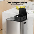 Cefito 60L Dual Compartment Pedal Bin Waste Recycle Silver