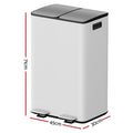 Cefito 60L Dual Compartment Pedal Bin Waste Recycle White