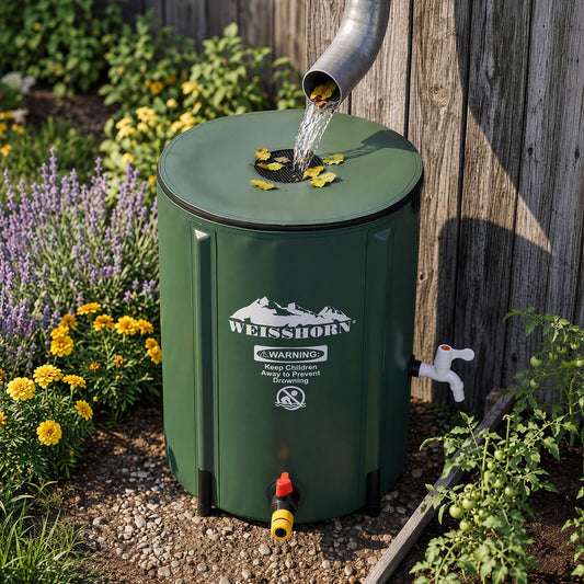 Weisshorn 50L/11gal Collapsible Rain Barrel PVC Water Tank Collection Storage for Garden Irrigation