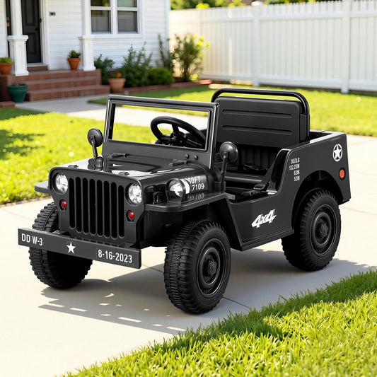 Rigo 12V Electric Ride On Jeep Military Off Road Car Remote Black
