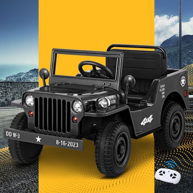 Rigo 12V Electric Ride On Jeep Military Off Road Car Remote Black