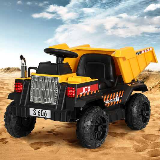 Rigo 12V Kids Electric Ride On Dumptruck Yellow Toy Car