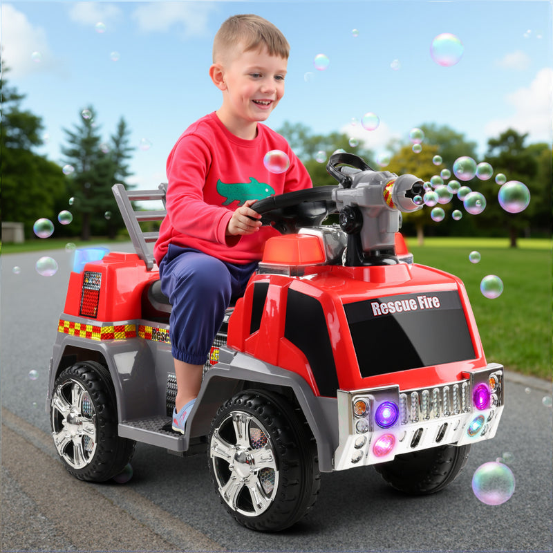 Rigo 6V Kids Electric Ride On Fire Engine Truck Toy Car Red