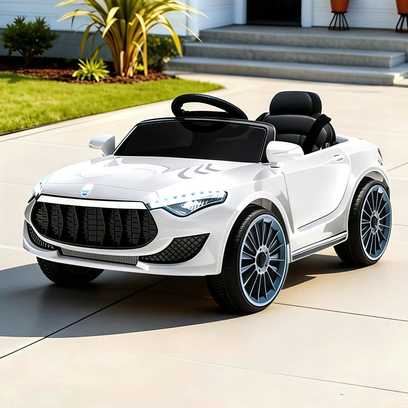 Rigo 12V Kids Electric Ride On Car White Music Headlight Remote