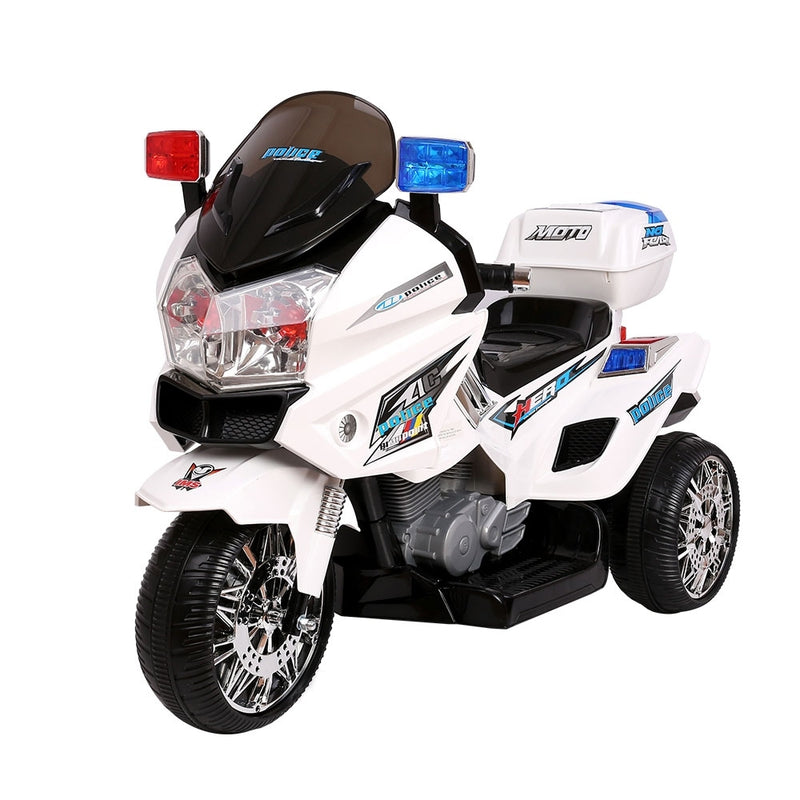 Rigo Kids Electric Ride On Police Car 6V Battery White