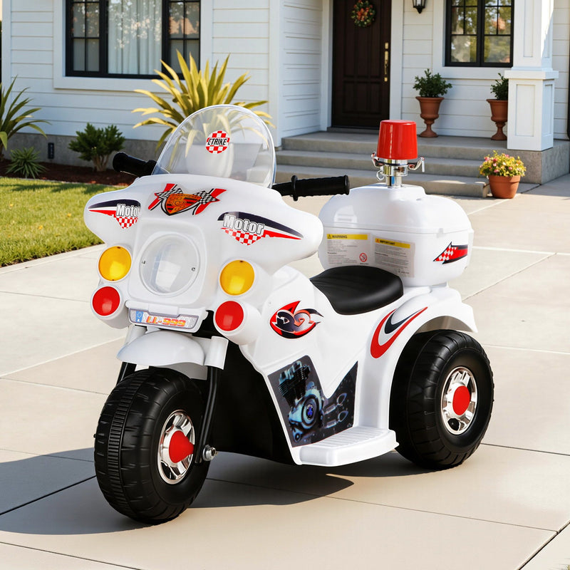 Rigo 6V Electric Ride On Police Motorcycle Kids Toy White