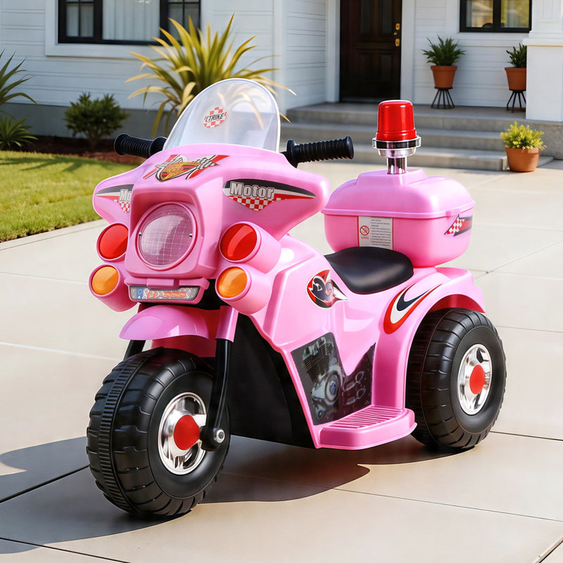 Rigo Kids Electric Ride On Police Motorcycle 6V Battery Pink