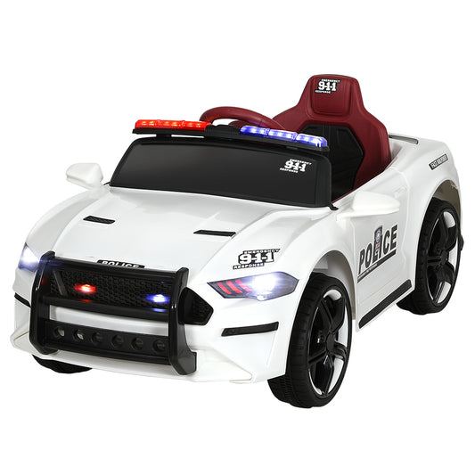 Rigo Kids 12V Electric Ride On Police Car White Battery Powered