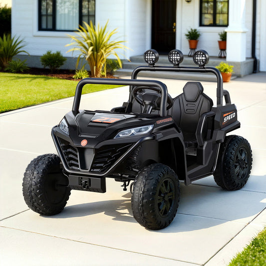 Rigo Kids Electric Ride On Car Black Music Headlight Remote