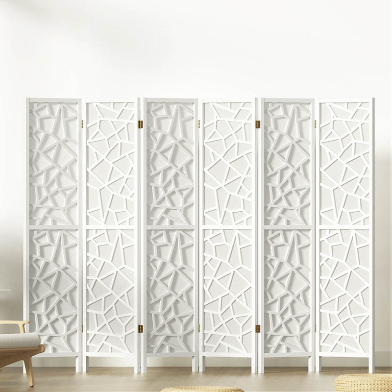Artiss 6 Panel Room Divider 244x170cm White Clover