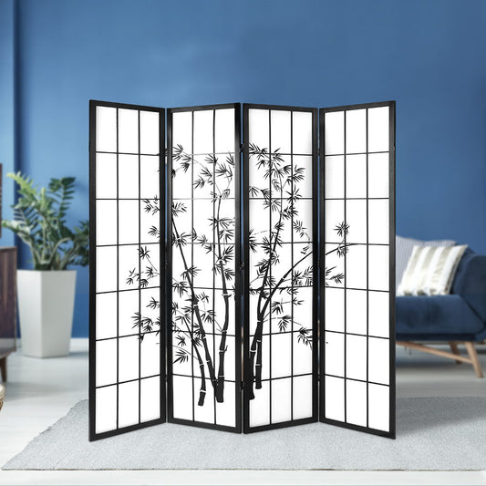 Artiss 4 Panel Room Divider Screen 174x179cm Bamboo Black