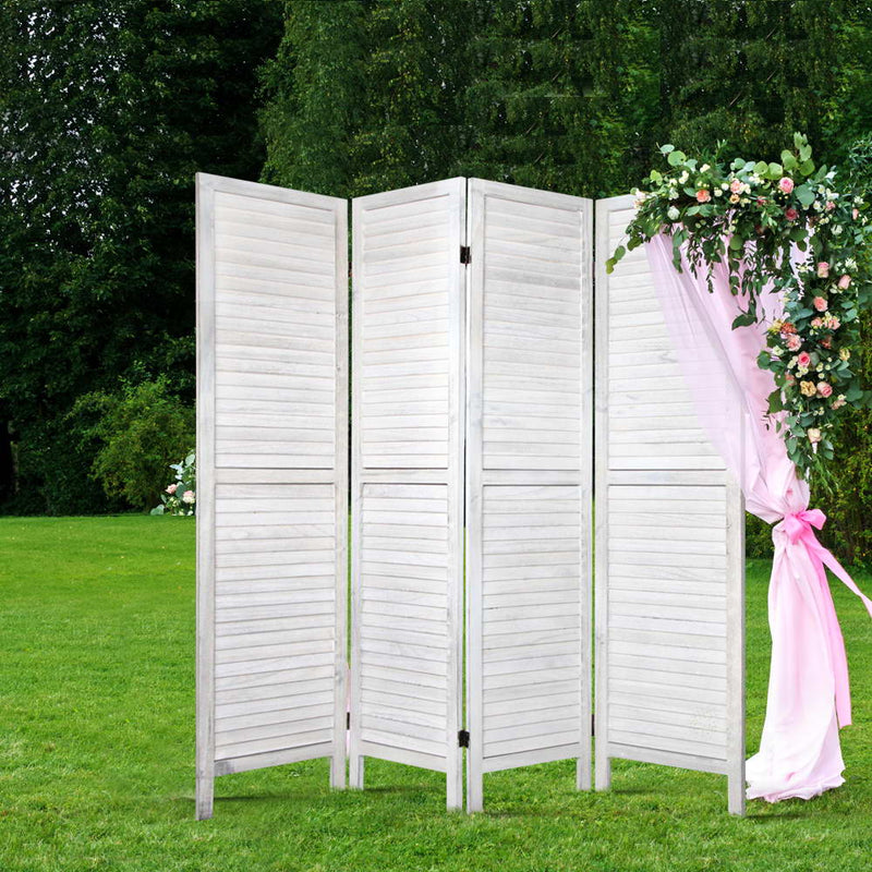 Artiss 4 Panel Room Divider Screen 163x170cm White Louver