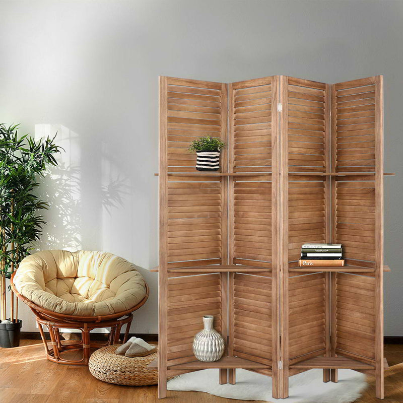 Artiss 4 Panel Room Divider 163x170cm Shelf Oak