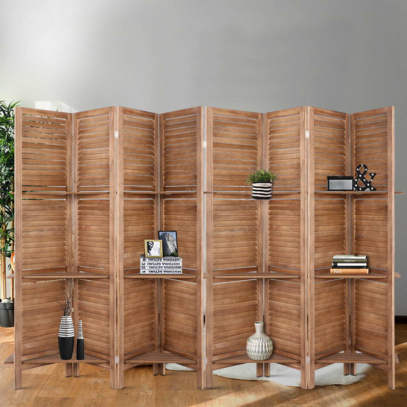 Artiss 8 Panel Room Divider Screen 326x170cm Oak Shelf
