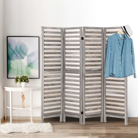 Artiss 4 Panel Room Divider Screen 163x170cm Grey Louver
