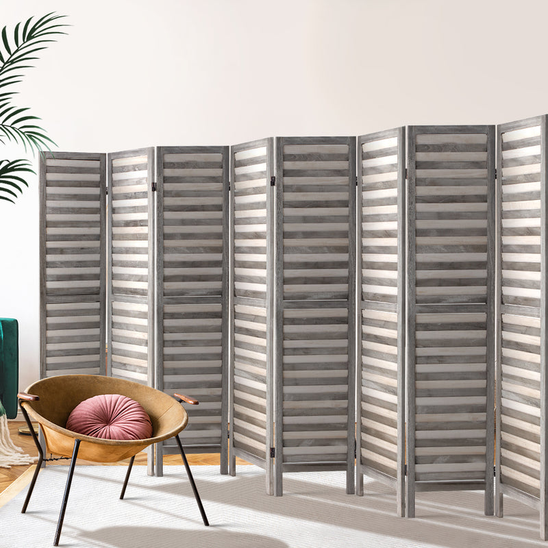 Artiss 8 Panel Room Divider Screen 326x170cm Grey Louver