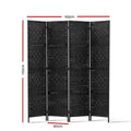 Artiss 4 Panel Room Divider Screen 163x170cm Black Woven