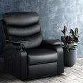 Artiss Leather Recliner Chair Black with Tray Table Erika