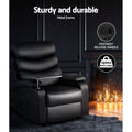 Artiss Leather Recliner Chair Black with Tray Table Erika