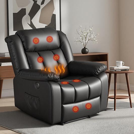 Artiss Manual Massage Recliner Chair Leather 160° Recline USB Black