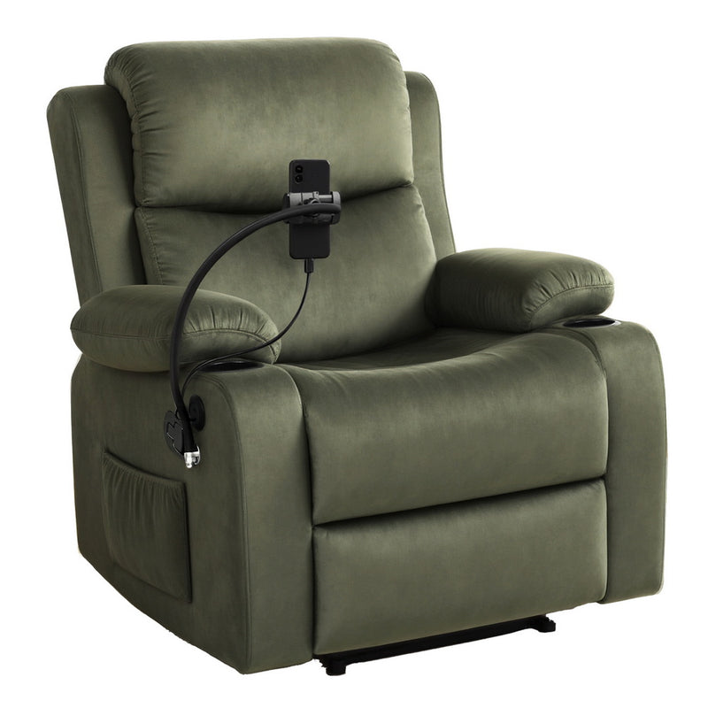 Artiss Heated Massage Recliner Chair Velvet Phone Holder