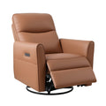 Artiss Swivel Recliner Chair PU Leather Rocking Reclining Sofa with Charging Ports LED Brown