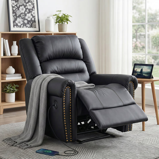 Artiss Leather Manual Recliner Chair USB 150kg Black