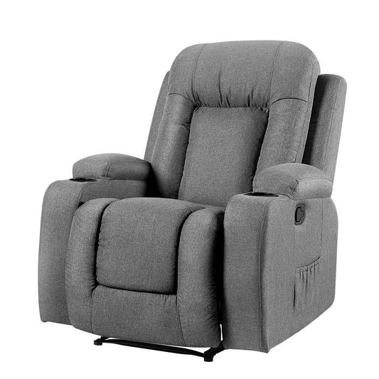 Artiss Electric Massage Recliner Chair Heated Fabric Grey Lounge