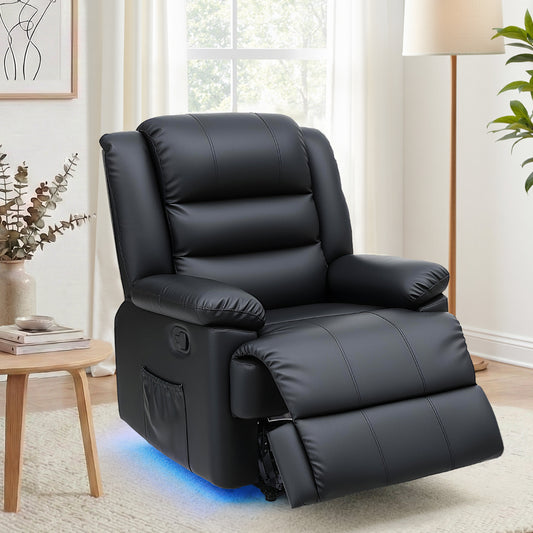 Artiss Manual Recliner Chair Leather 16 Colour LED Black