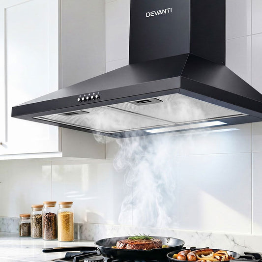 Devanti 600mm Range Hood 60cm Black Stainless Steel
