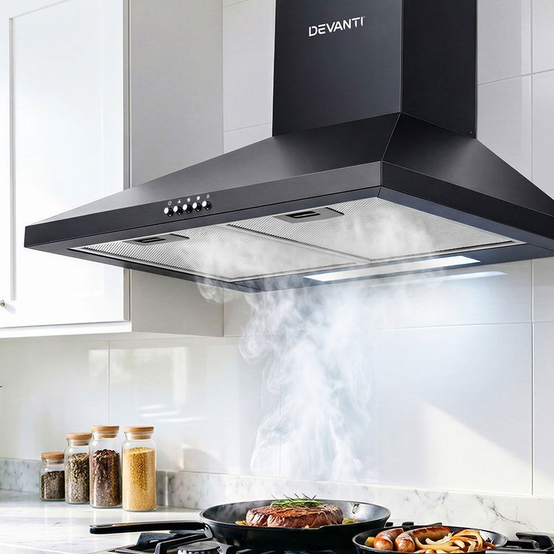 Devanti 600mm Range Hood 60cm Black Stainless Steel