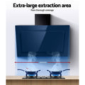 Devanti 90cm Range Hood Black Glass Rangehood 900mm
