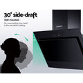 Devanti 90cm Range Hood Black Glass Rangehood 900mm