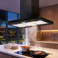 Devanti 90cm Island Rangehood Ceiling-Mounted 3-Speed Touch Control LED Black