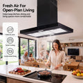 Devanti 90cm Island Rangehood Ceiling-Mounted 3-Speed Touch Control LED Black