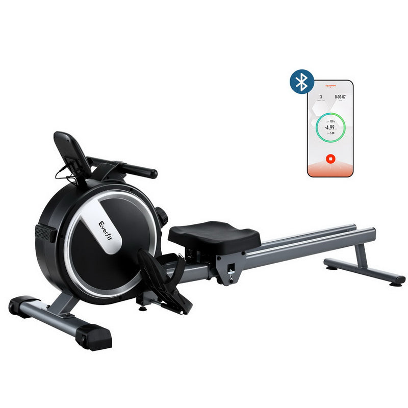Everfit Magnetic Rowing Machine 16 Level App Connect Black