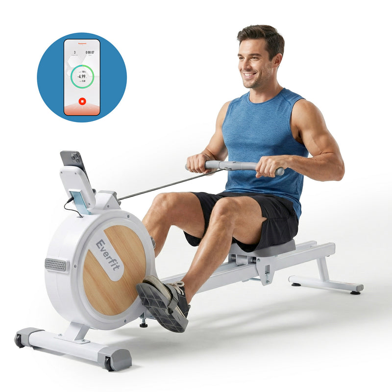 Everfit Magnetic Rowing Machine App Compatible Home Exercise White