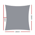 Instahut Shade Sail 3x3m Square 280GSM Grey Shade Cloth
