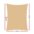 Instahut Shade Sail 3x5m Rectangle Sand 95% Waterproof Shade Cloth